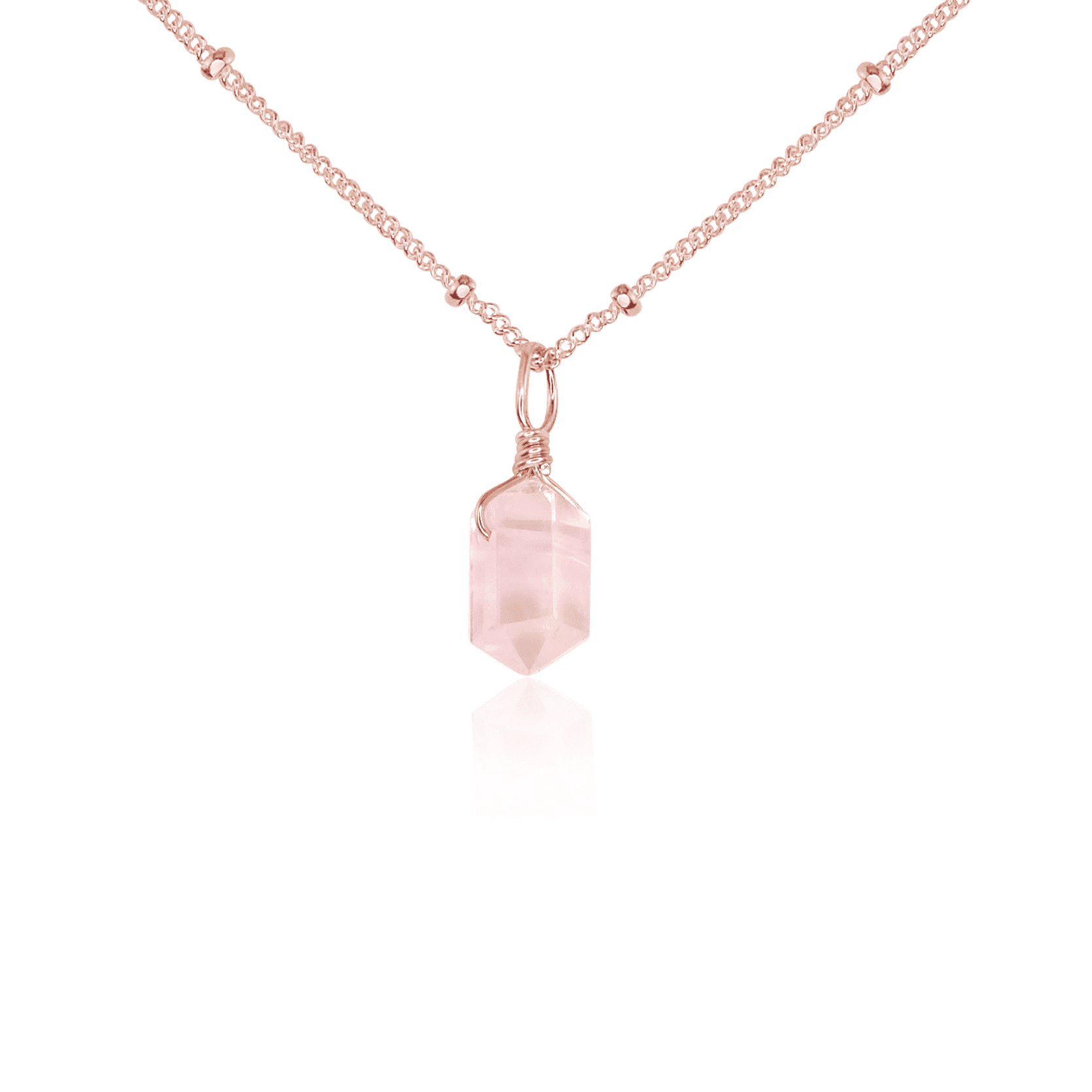 Mini Double Terminated Rose Quartz Crystal Point Pendant Necklace - Mini Double Terminated Rose Quartz Crystal Point Pendant Necklace - 14k Rose Gold Fill / Satellite - Luna Tide Handmade Crystal Jewellery