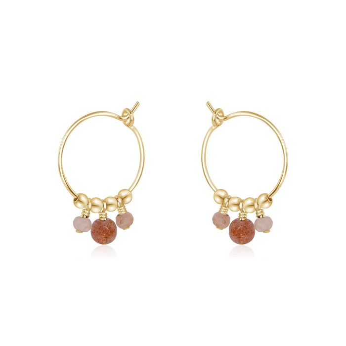 Orange Sunstone Gemstone Bead Drop Hoop Earrings - Orange Sunstone Gemstone Bead Drop Hoop Earrings - 14k Gold Fill - Luna Tide Handmade Crystal Jewellery