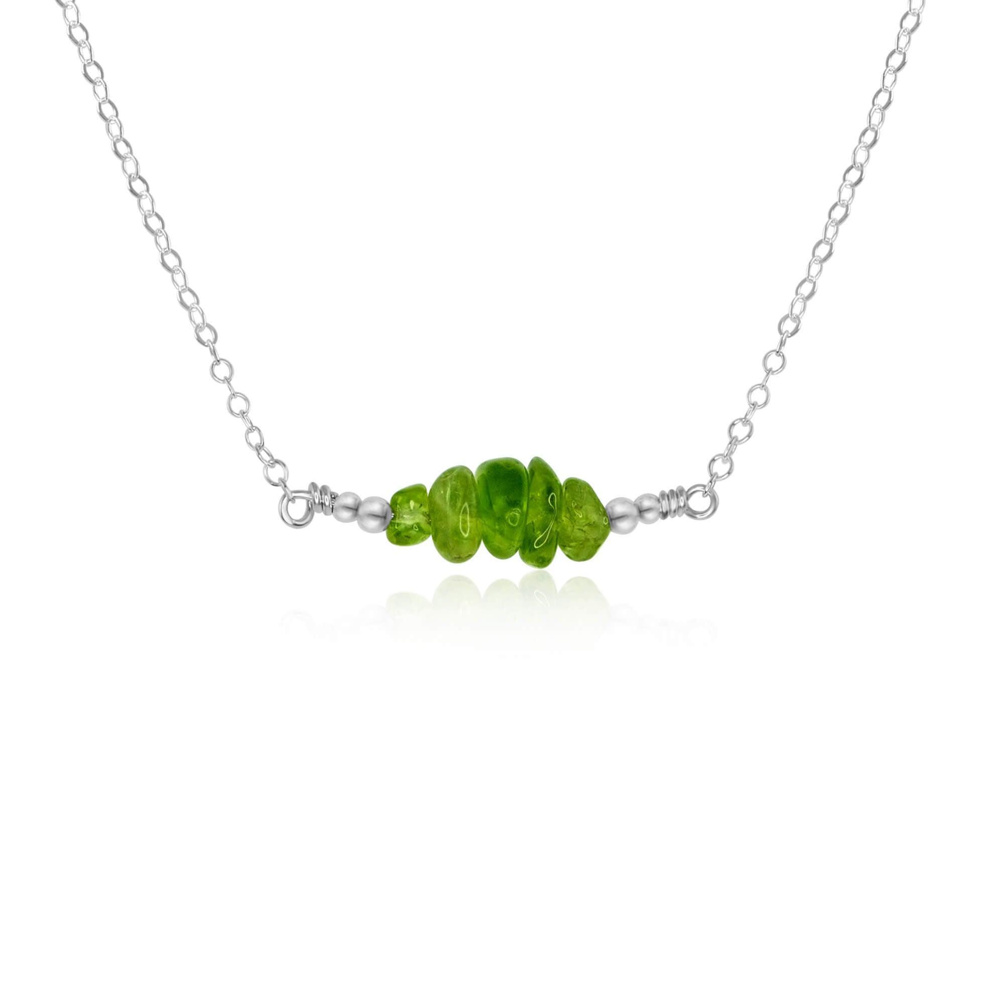 Peridot Chip Bead Bar Necklace - Peridot Chip Bead Bar Necklace - Sterling Silver - Luna Tide Handmade Crystal Jewellery