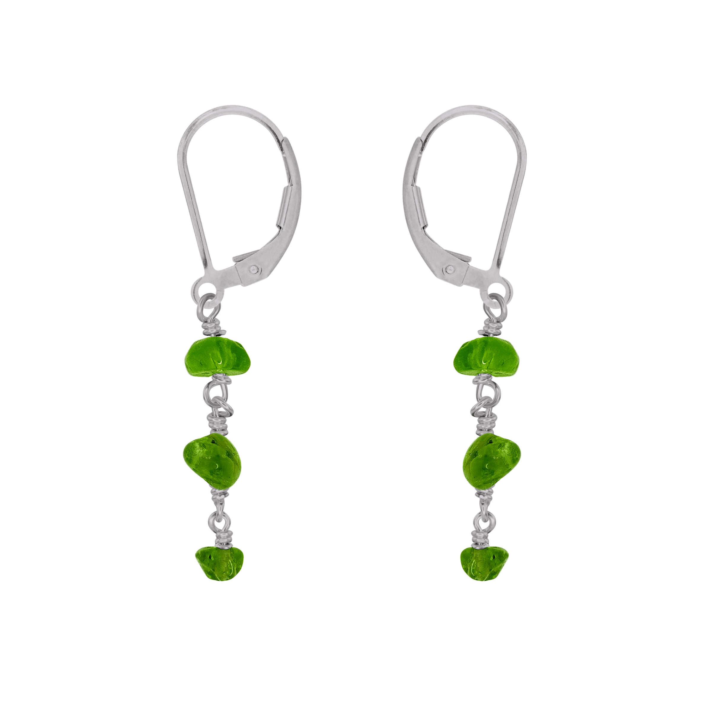 Peridot Crystal Beaded Chain Dangle Leverback Earrings - Peridot Crystal Beaded Chain Dangle Leverback Earrings - Stainless Steel - Luna Tide Handmade Crystal Jewellery