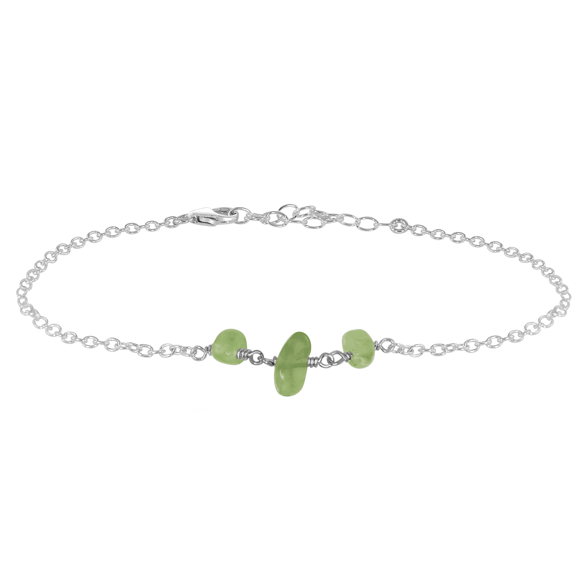 Prehnite Beaded Chain Anklet - Prehnite Beaded Chain Anklet - Sterling Silver - Luna Tide Handmade Crystal Jewellery