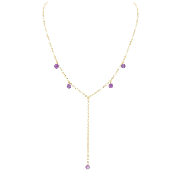 Purple Lepidolite Crystal Boho Lariat Necklace - Purple Lepidolite Crystal Boho Lariat Necklace - 14k Gold Fill - Luna Tide Handmade Crystal Jewellery
