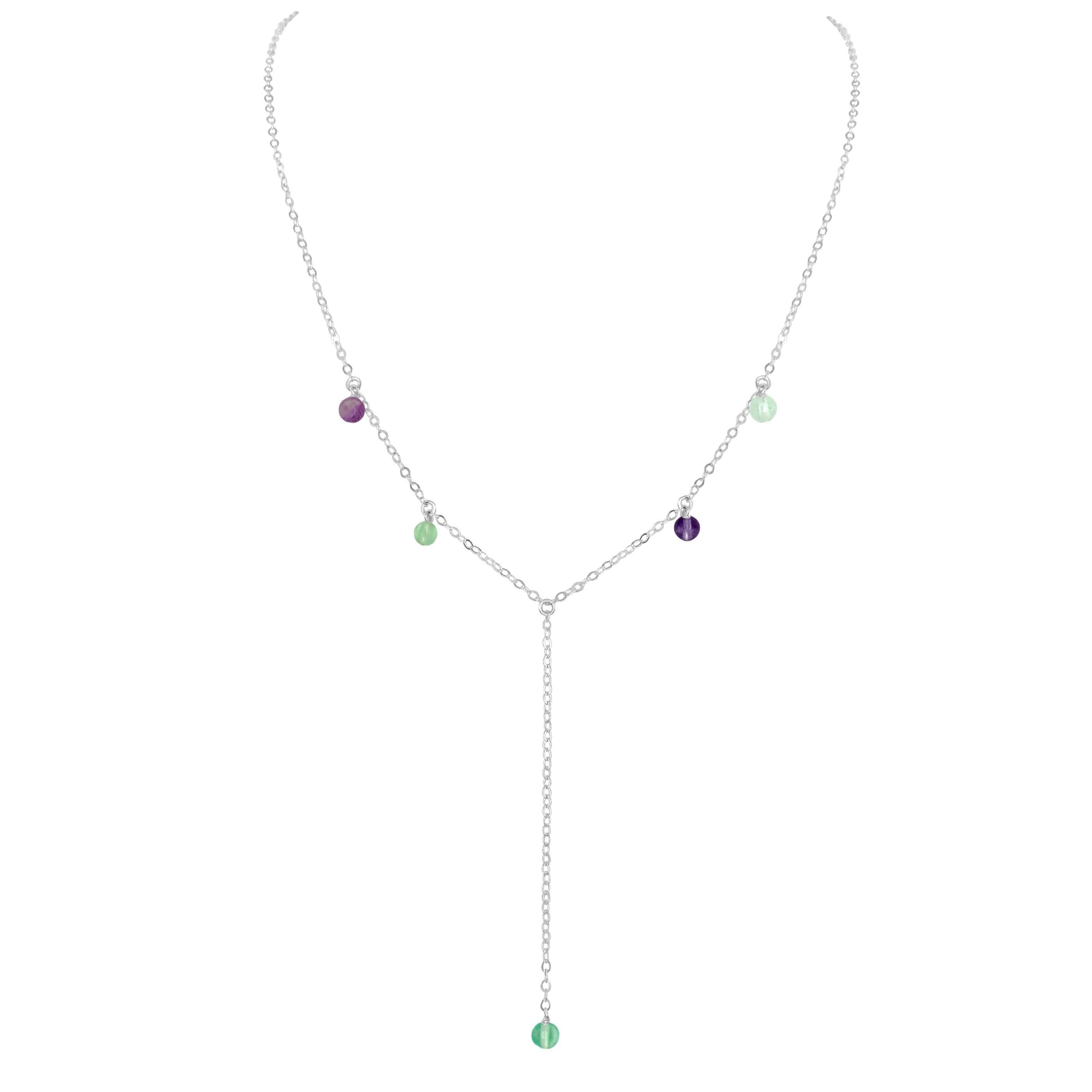 Rainbow Fluorite Crystal Boho Lariat Necklace - Rainbow Fluorite Crystal Boho Lariat Necklace - Sterling Silver - Luna Tide Handmade Crystal Jewellery