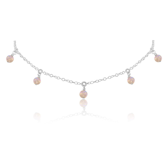 Rainbow Moonstone Bead Drop Choker - Rainbow Moonstone Bead Drop Choker - Sterling Silver - Luna Tide Handmade Crystal Jewellery