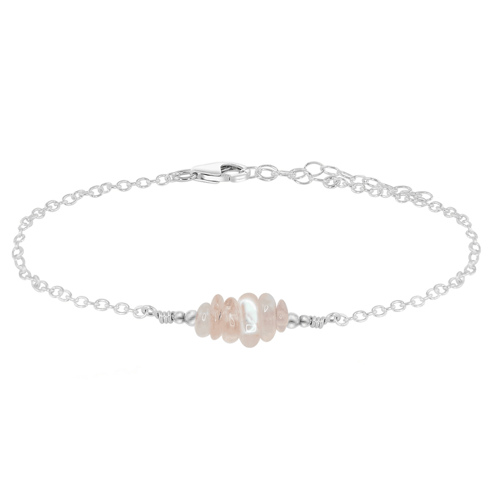 Rainbow moonstone Chip Bead Bar Anklet - Rainbow moonstone Chip Bead Bar Anklet - Sterling Silver - Luna Tide Handmade Crystal Jewellery