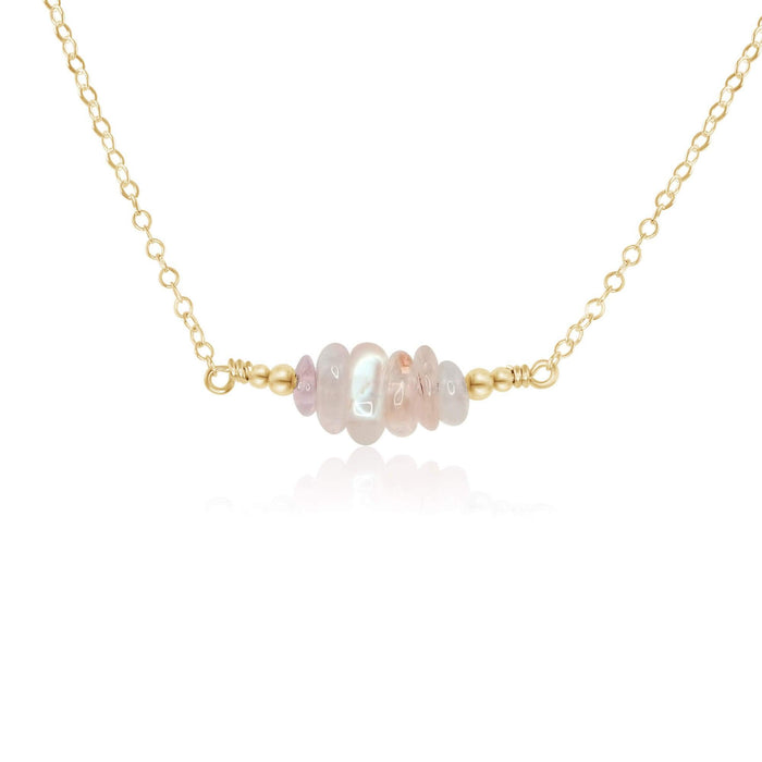 Rainbow Moonstone Chip Bead Bar Necklace - Rainbow Moonstone Chip Bead Bar Necklace - 14k Gold Fill - Luna Tide Handmade Crystal Jewellery