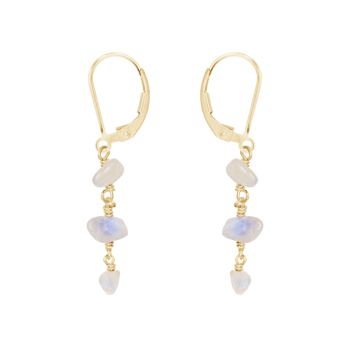 Rainbow Moonstone Crystal Beaded Chain Dangle Leverback Earrings - Rainbow Moonstone Crystal Beaded Chain Dangle Leverback Earrings - 14k Gold Fill - Luna Tide Handmade Crystal Jewellery