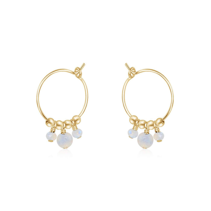 Rainbow Moonstone Gemstone Bead Drop Hoop Earrings - Rainbow Moonstone Gemstone Bead Drop Hoop Earrings - 14k Gold Fill - Luna Tide Handmade Crystal Jewellery