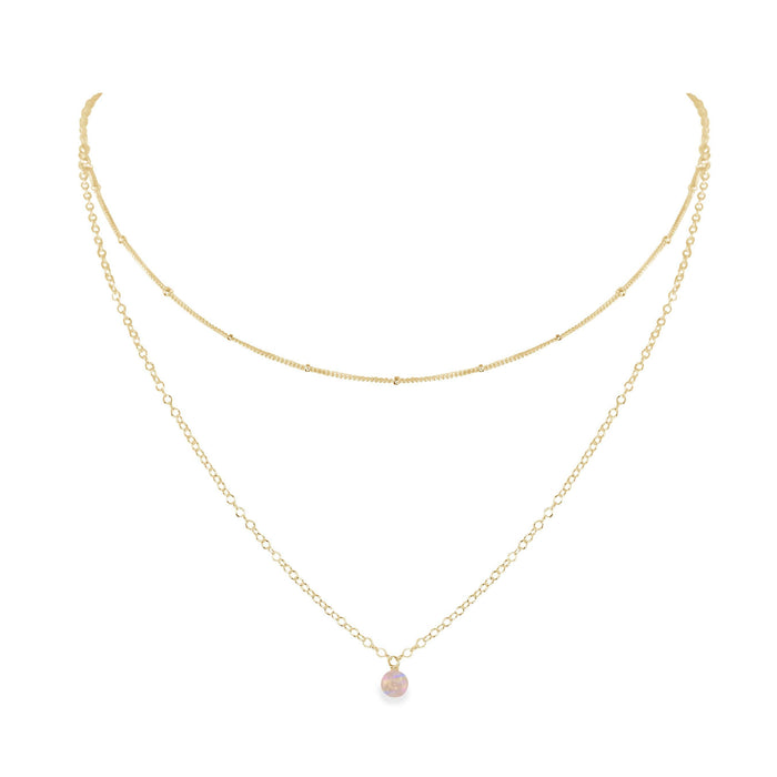 Rainbow Moonstone Gemstone Chain Layered Choker Necklace - Rainbow Moonstone Gemstone Chain Layered Choker Necklace - 14k Gold Fill - Luna Tide Handmade Crystal Jewellery