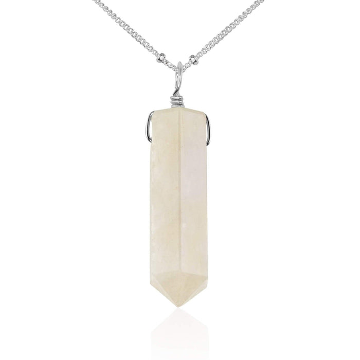 Rainbow Moonstone Gemstone Generator Tower Point Pendant Necklace - Rainbow Moonstone Gemstone Generator Tower Point Pendant Necklace - Sterling Silver / Satellite - Luna Tide Handmade Crystal Jewellery