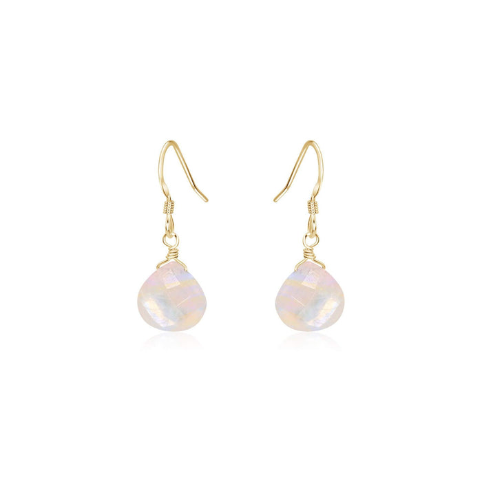 Rainbow Moonstone Gemstone Teardrop Dangle Earrings - Rainbow Moonstone Gemstone Teardrop Dangle Earrings - 14k Gold Fill - Luna Tide Handmade Crystal Jewellery