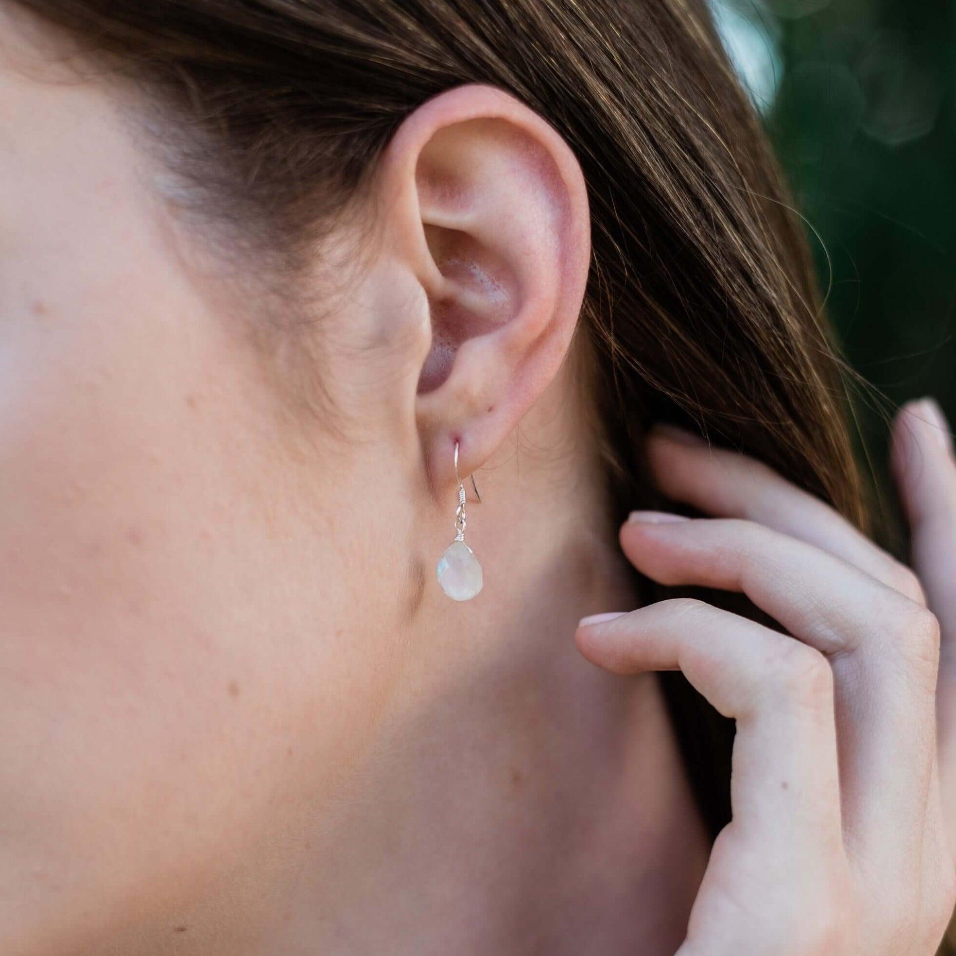 Rainbow Moonstone Gemstone Teardrop Dangle Earrings - Rainbow Moonstone Gemstone Teardrop Dangle Earrings - 14k Gold Fill - Luna Tide Handmade Crystal Jewellery
