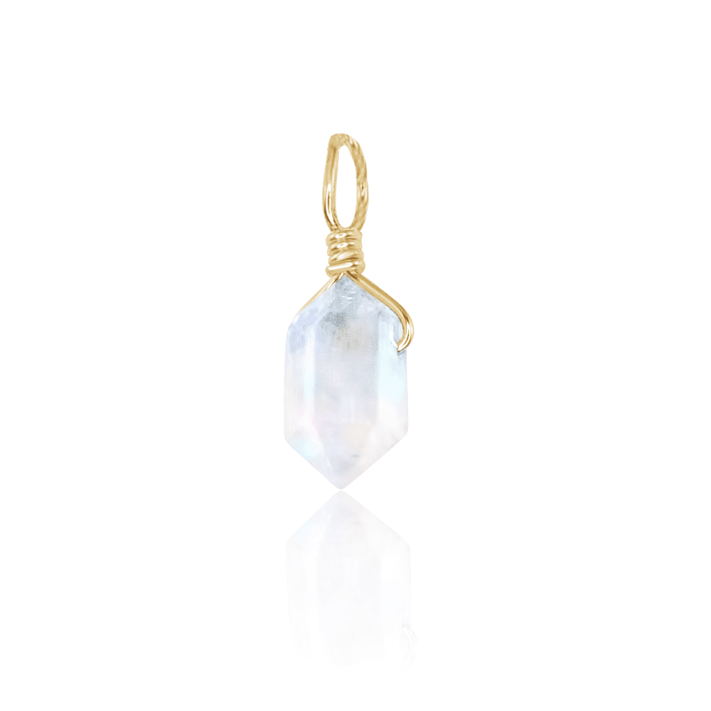 Rainbow Moonstone Mini Double Terminated Crystal Point Pendant - Rainbow Moonstone Mini Double Terminated Crystal Point Pendant - 14k Gold Fill - Luna Tide Handmade Crystal Jewellery