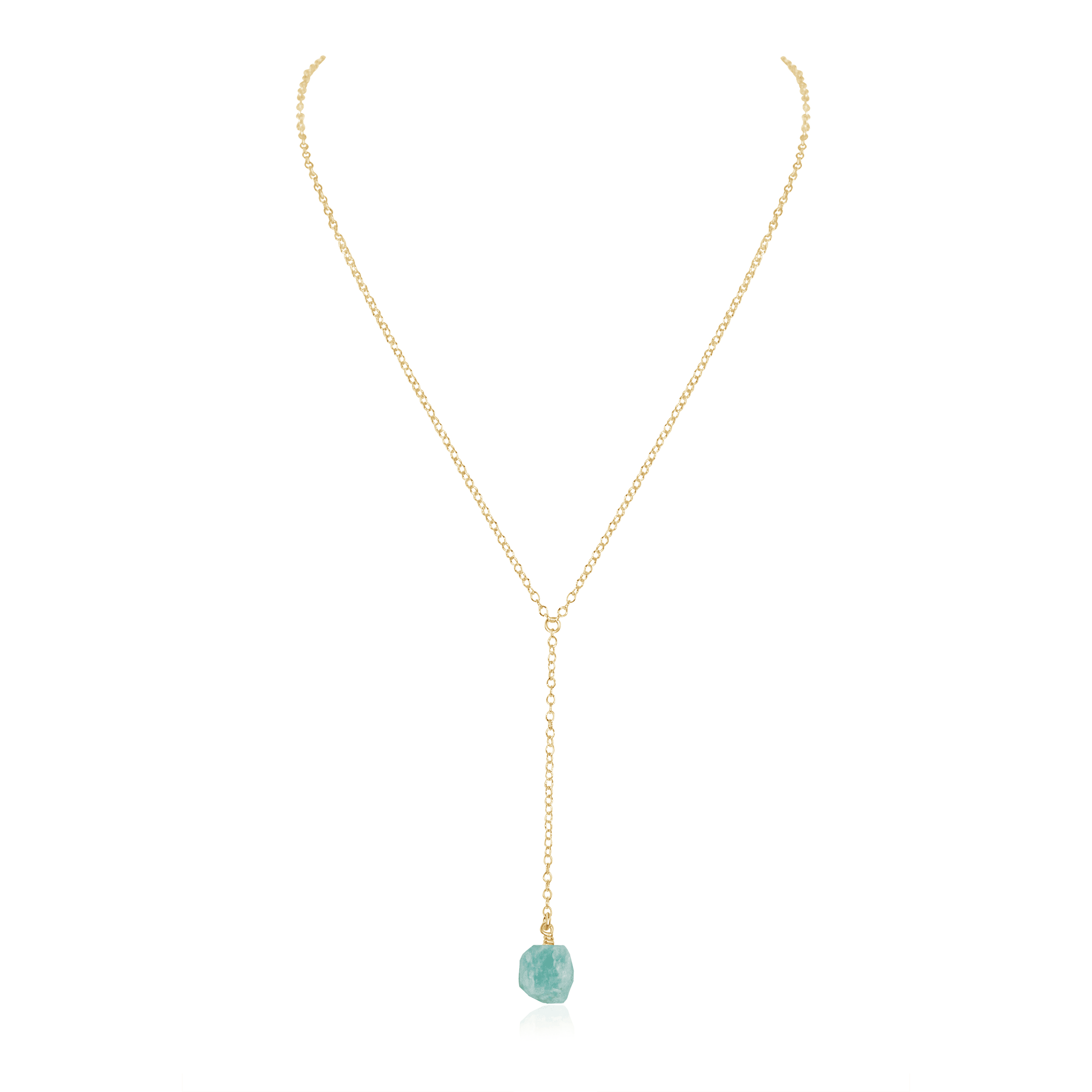 Raw Amazonite Crystal Lariat Necklace - Raw Amazonite Crystal Lariat Necklace - 14k Gold Fill - Luna Tide Handmade Crystal Jewellery