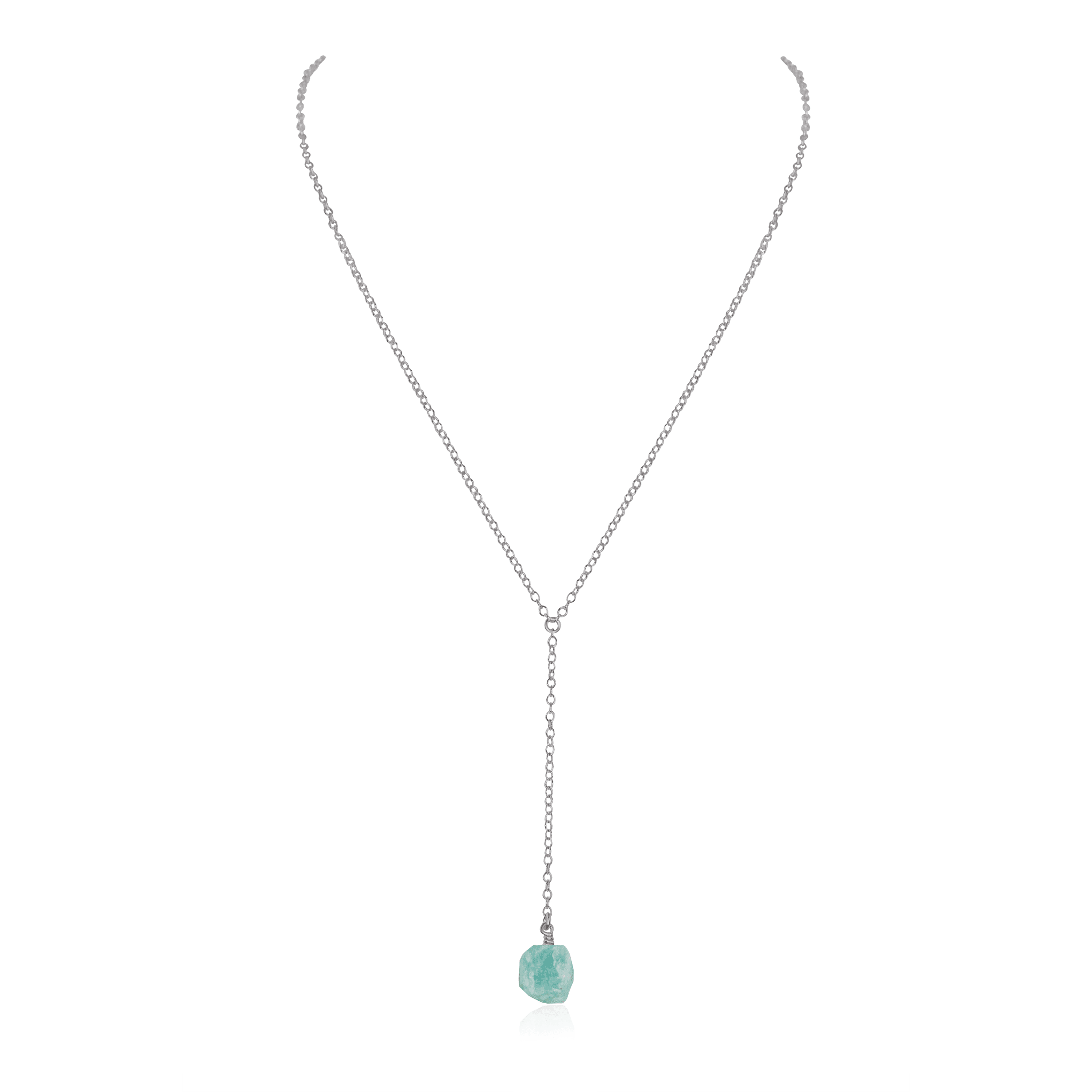 Raw Amazonite Crystal Lariat Necklace - Raw Amazonite Crystal Lariat Necklace - Stainless Steel - Luna Tide Handmade Crystal Jewellery