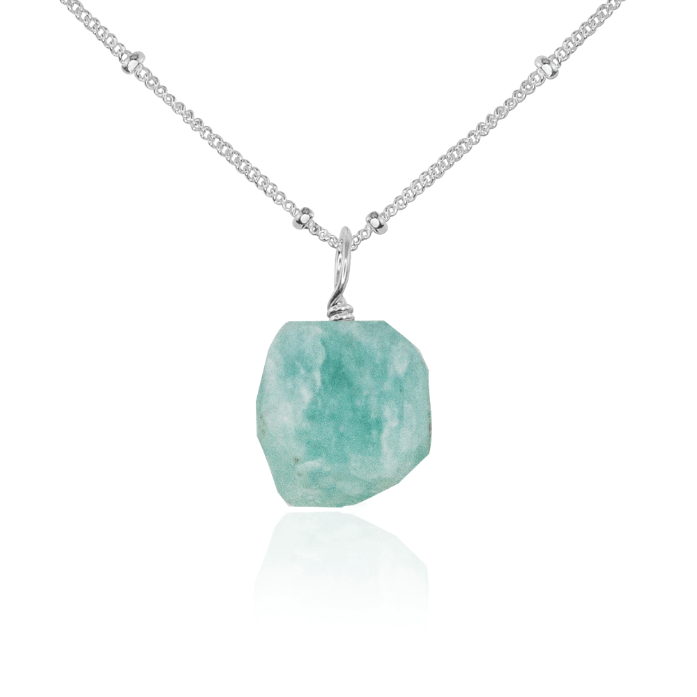 Raw Amazonite Natural Crystal Pendant Necklace - Raw Amazonite Natural Crystal Pendant Necklace - Sterling Silver / Satellite - Luna Tide Handmade Crystal Jewellery