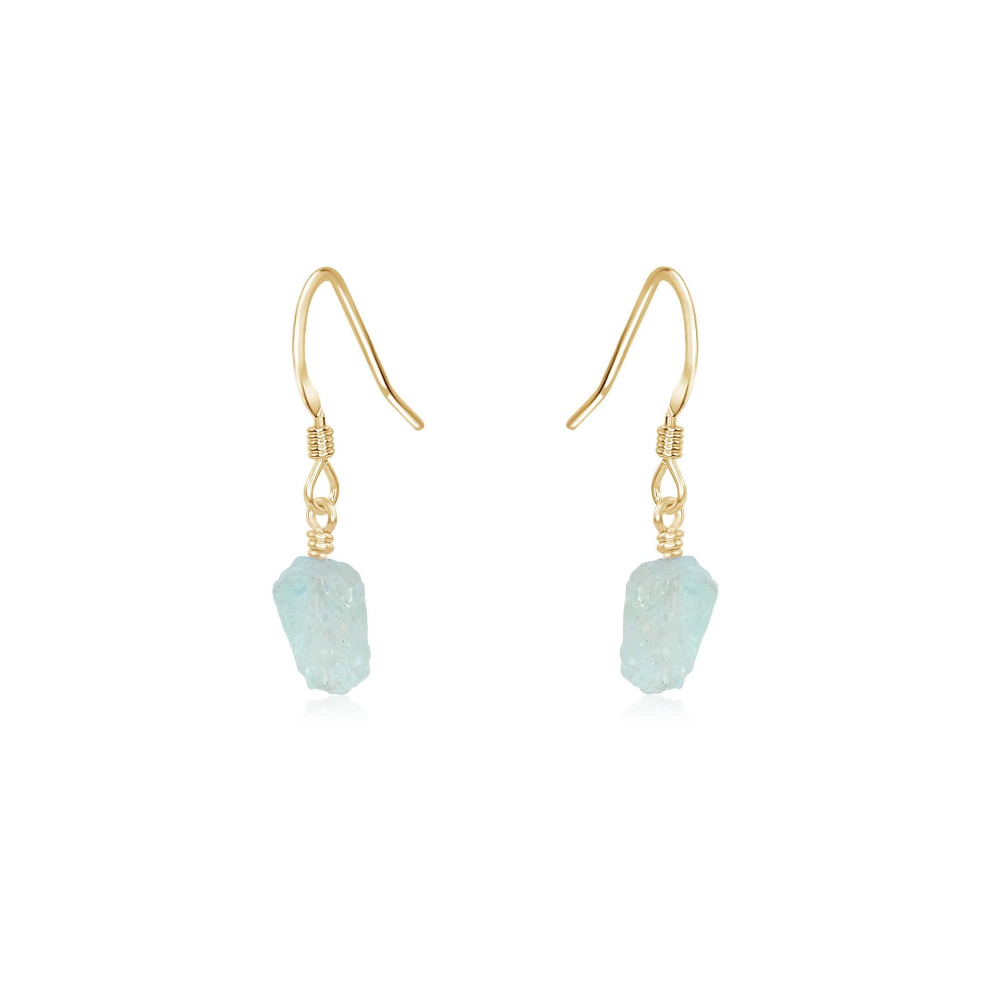 Raw Blue Aquamarine Crystal Dangle Drop Earrings - Raw Blue Aquamarine Crystal Dangle Drop Earrings - 14k Gold Fill - Luna Tide Handmade Crystal Jewellery