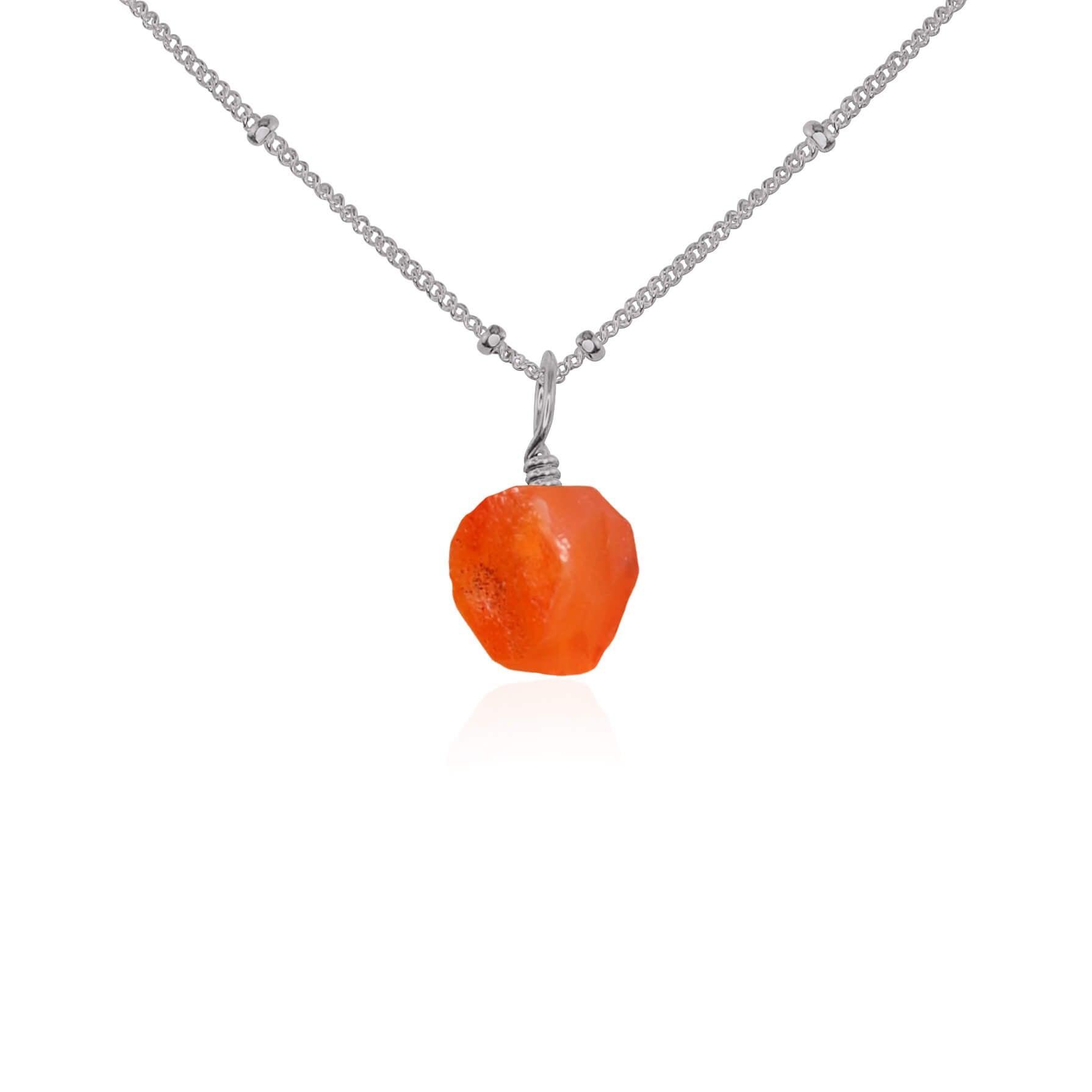 Raw Carnelian Natural Crystal Pendant Necklace - Raw Carnelian Natural Crystal Pendant Necklace - Stainless Steel / Satellite - Luna Tide Handmade Crystal Jewellery