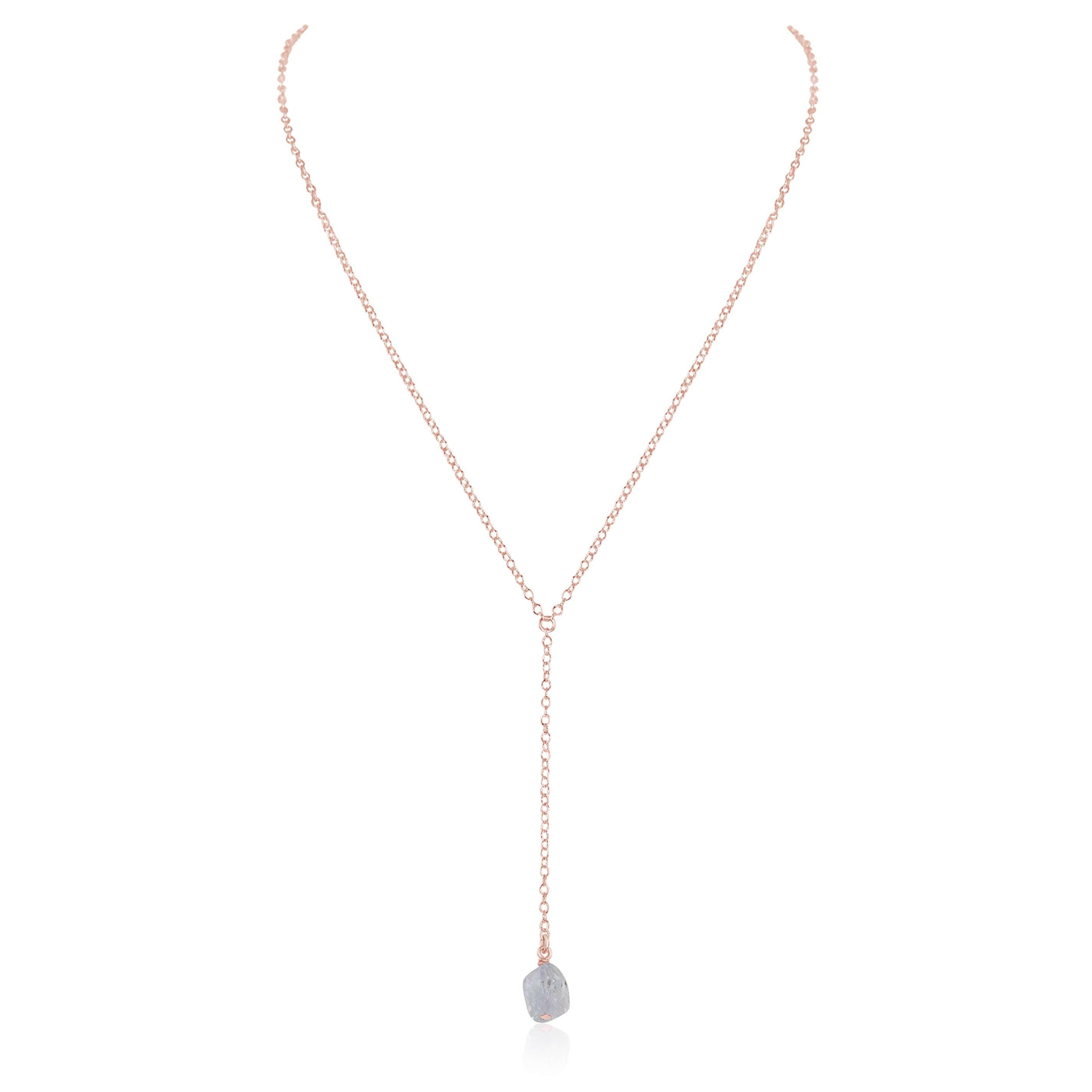 Raw Clear Quartz Crystal Lariat Necklace - Raw Clear Quartz Crystal Lariat Necklace - 14k Rose Gold Fill - Luna Tide Handmade Crystal Jewellery