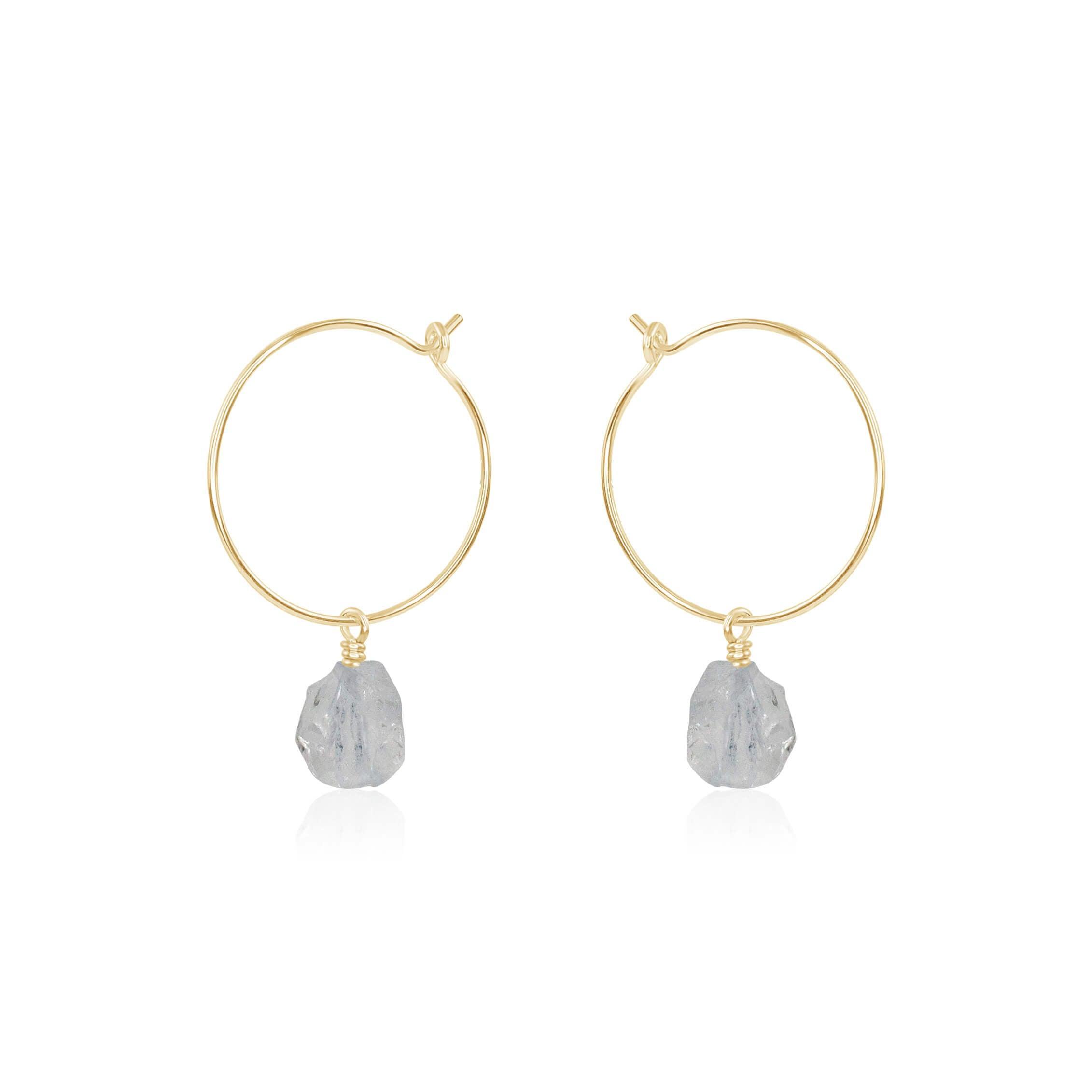 Raw Crystal Quartz Gemstone Dangle Hoop Earrings - Raw Crystal Quartz Gemstone Dangle Hoop Earrings - 14k Gold Fill - Luna Tide Handmade Crystal Jewellery