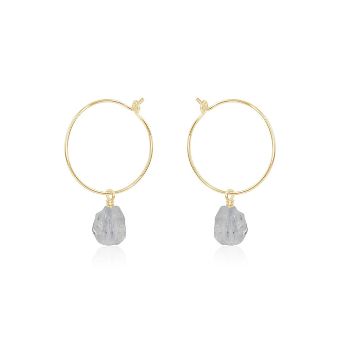 Raw Crystal Quartz Gemstone Dangle Hoop Earrings - Raw Crystal Quartz Gemstone Dangle Hoop Earrings - 14k Gold Fill - Luna Tide Handmade Crystal Jewellery