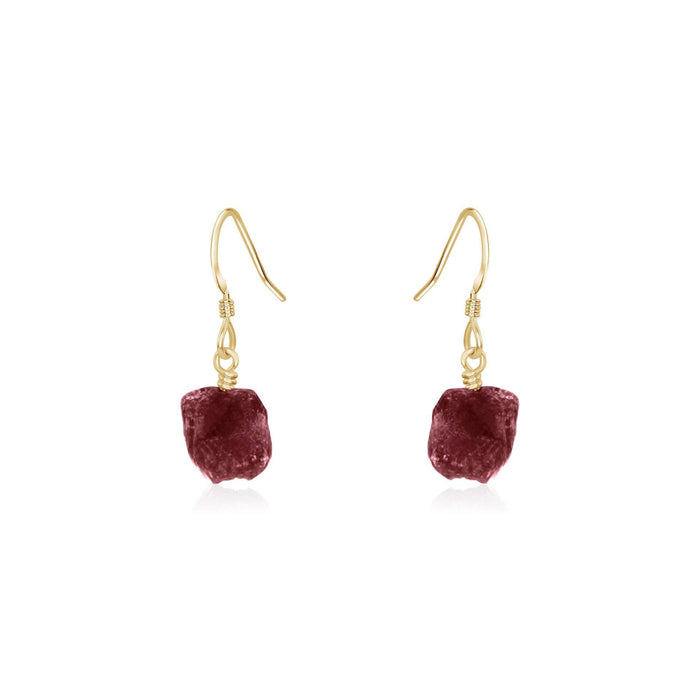 Raw Earth Red Ruby Crystal Dangle Drop Earrings - Raw Earth Red Ruby Crystal Dangle Drop Earrings - 14k Gold Fill - Luna Tide Handmade Crystal Jewellery
