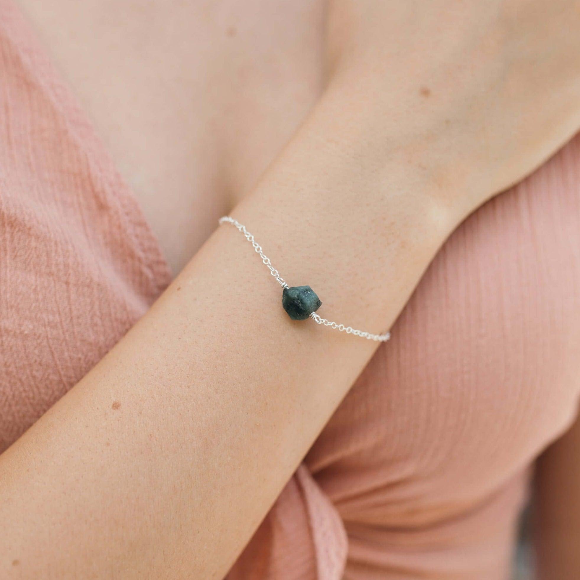 Raw Emerald Crystal Nugget Bracelet - Raw Emerald Crystal Nugget Bracelet - 14k Gold Fill - Luna Tide Handmade Crystal Jewellery