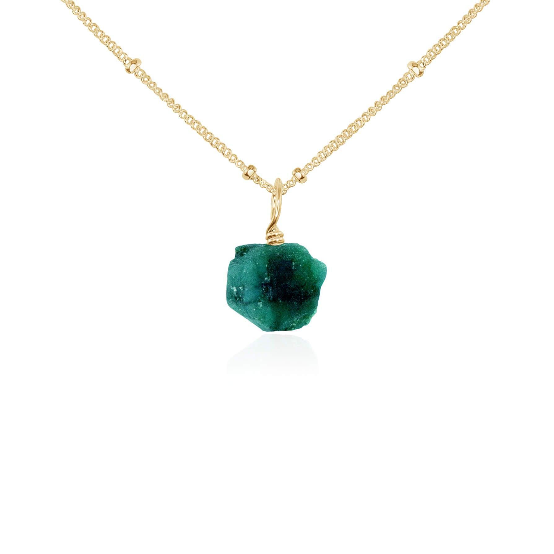Raw Emerald Natural Crystal Pendant Necklace - Raw Emerald Natural Crystal Pendant Necklace - 14k Gold Fill / Satellite - Luna Tide Handmade Crystal Jewellery