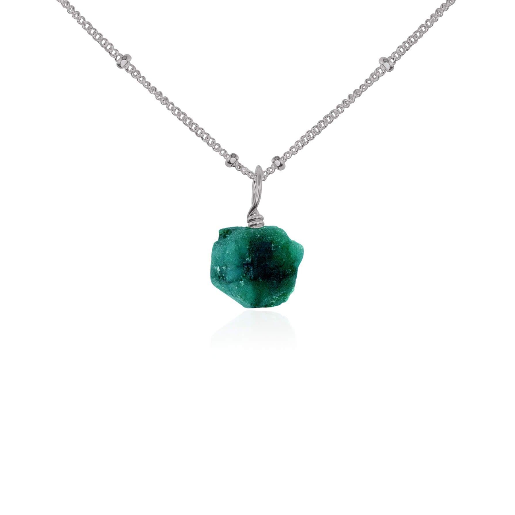 Raw Emerald Natural Crystal Pendant Necklace - Raw Emerald Natural Crystal Pendant Necklace - Stainless Steel / Satellite - Luna Tide Handmade Crystal Jewellery