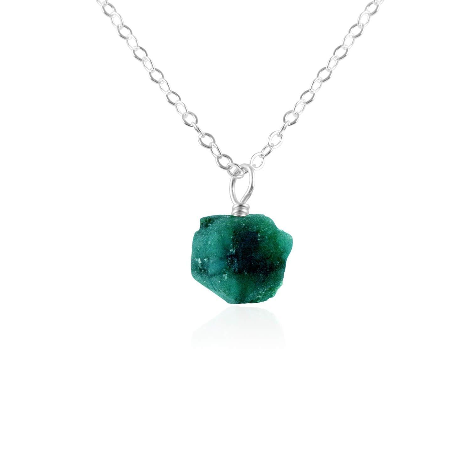 Raw Emerald Natural Crystal Pendant Necklace - Raw Emerald Natural Crystal Pendant Necklace - Sterling Silver / Cable - Luna Tide Handmade Crystal Jewellery