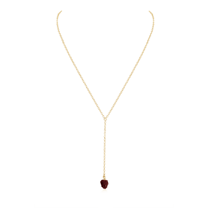 Raw Garnet Crystal Lariat Necklace - Raw Garnet Crystal Lariat Necklace - 14k Gold Fill - Luna Tide Handmade Crystal Jewellery