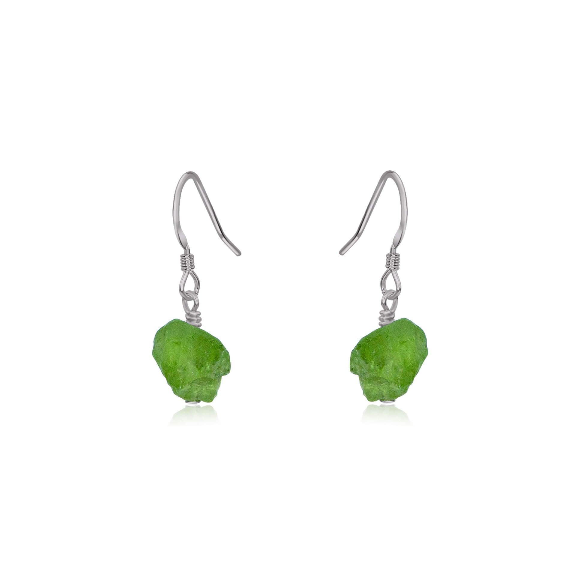 Raw Green Peridot Crystal Dangle Drop Earrings - Raw Green Peridot Crystal Dangle Drop Earrings - Stainless Steel - Luna Tide Handmade Crystal Jewellery