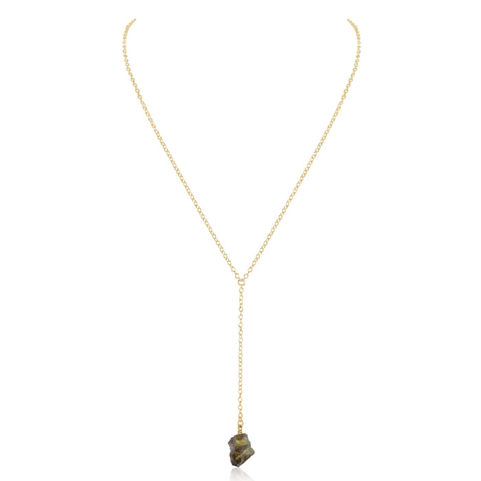 Raw Grey Labradorite Crystal Lariat Necklace - Raw Grey Labradorite Crystal Lariat Necklace - 14k Gold Fill - Luna Tide Handmade Crystal Jewellery