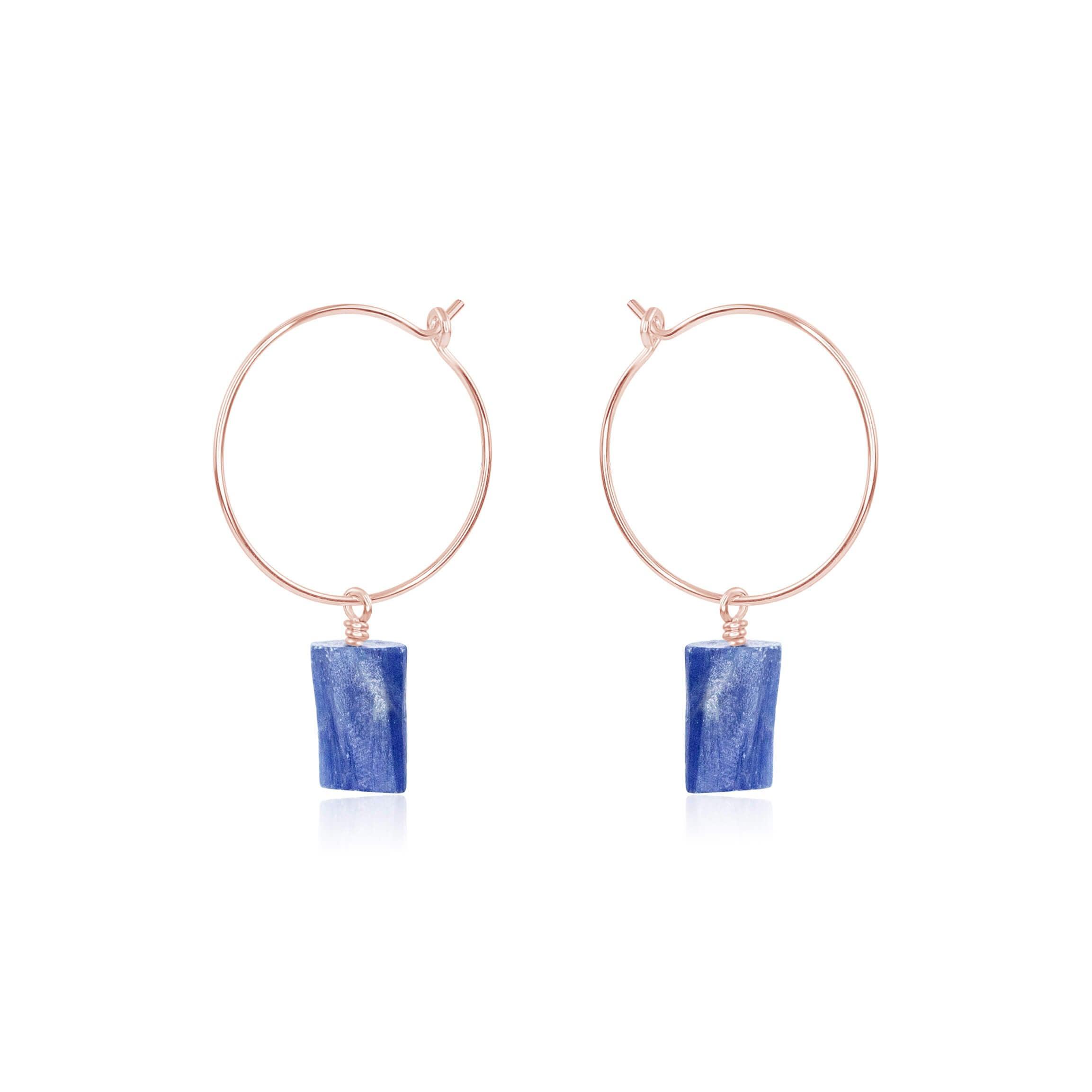 Raw Kyanite Gemstone Dangle Hoop Earrings - Raw Kyanite Gemstone Dangle Hoop Earrings - 14k Rose Gold Fill - Luna Tide Handmade Crystal Jewellery