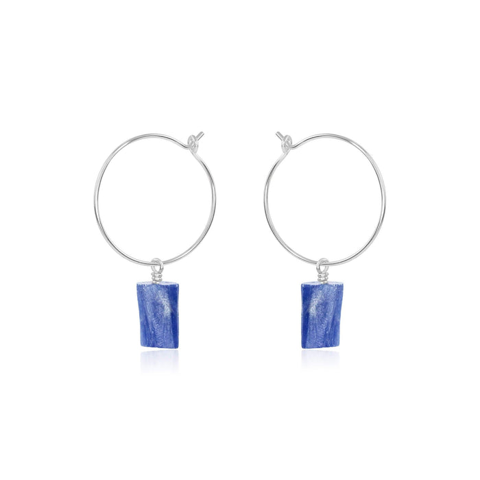 Raw Kyanite Gemstone Dangle Hoop Earrings - Raw Kyanite Gemstone Dangle Hoop Earrings - Sterling Silver - Luna Tide Handmade Crystal Jewellery