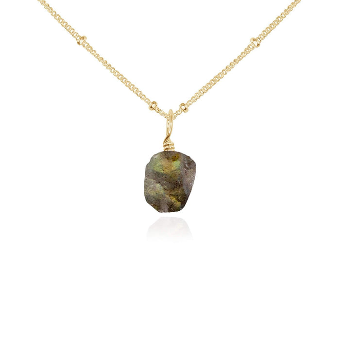 Raw Labradorite Natural Crystal Pendant Necklace - Raw Labradorite Natural Crystal Pendant Necklace - 14k Gold Fill / Satellite - Luna Tide Handmade Crystal Jewellery