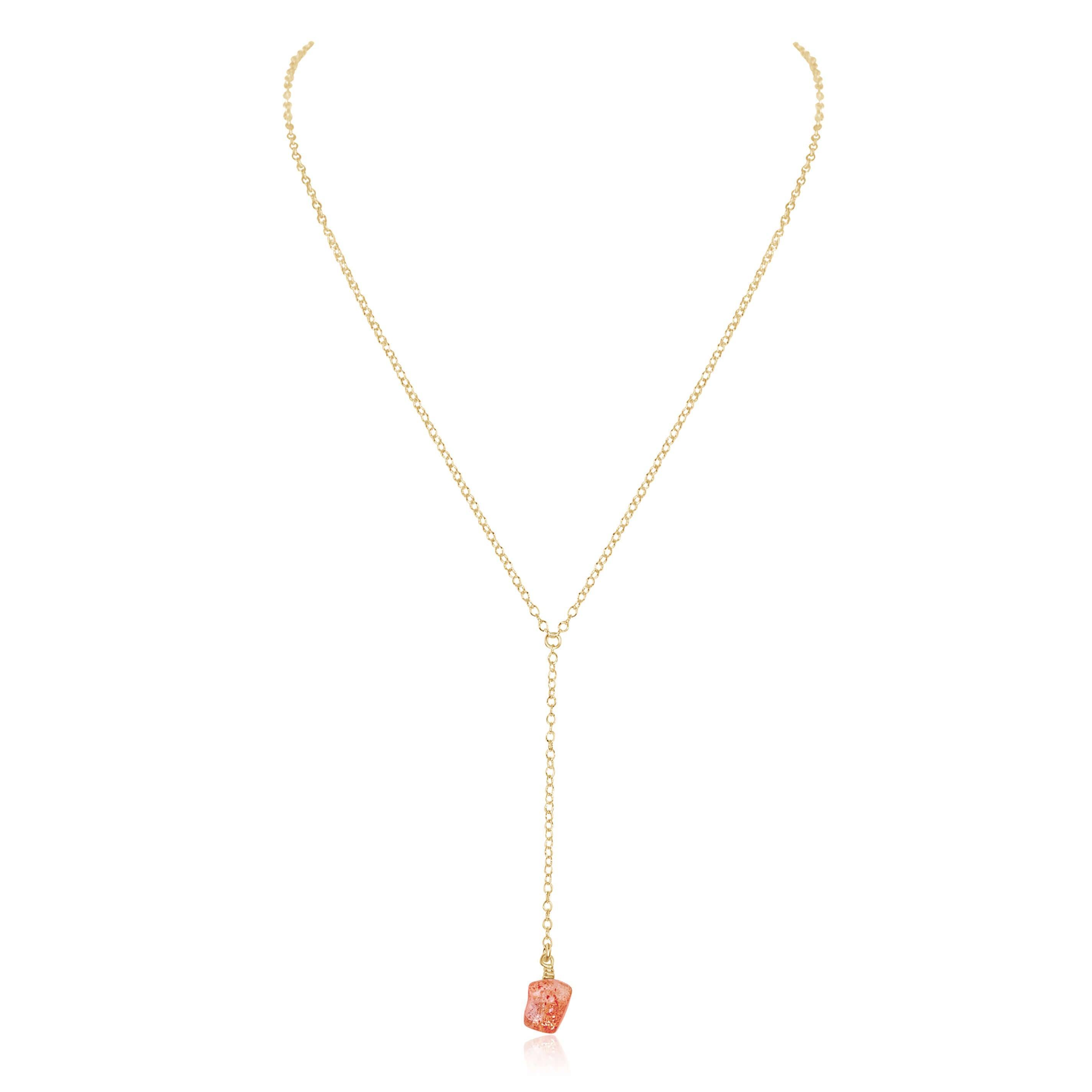 Raw Orange Sunstone Crystal Lariat Necklace - Raw Orange Sunstone Crystal Lariat Necklace - 14k Gold Fill - Luna Tide Handmade Crystal Jewellery