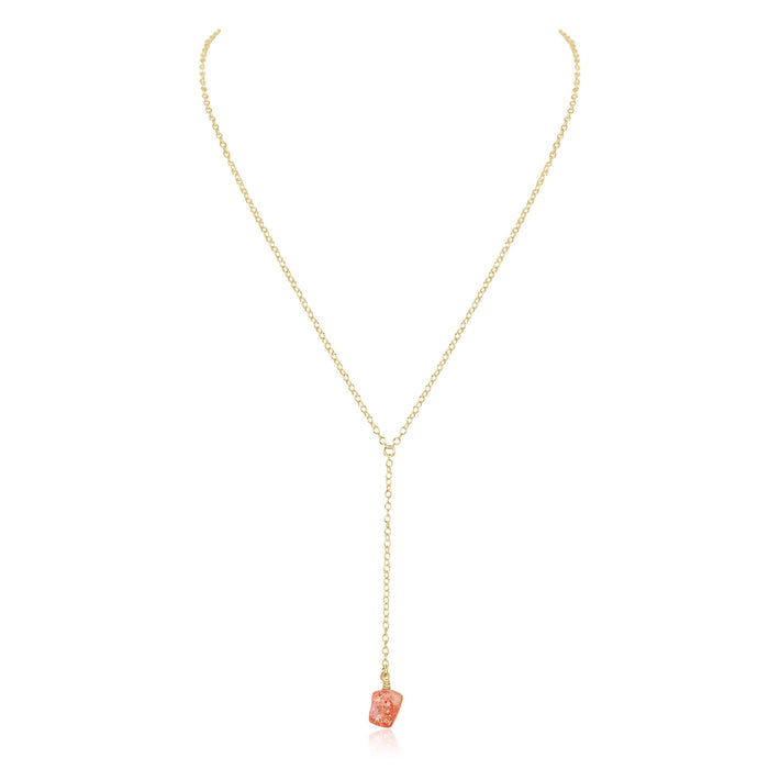 Raw Orange Sunstone Crystal Lariat Necklace - Raw Orange Sunstone Crystal Lariat Necklace - 14k Gold Fill - Luna Tide Handmade Crystal Jewellery