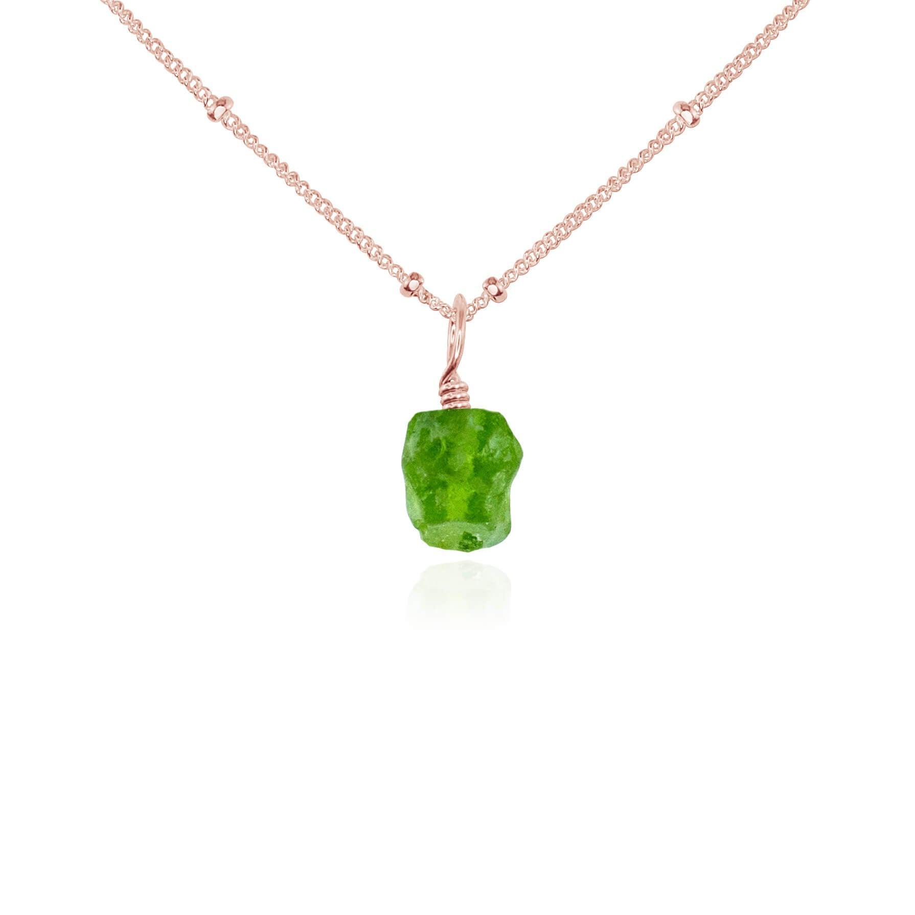 Raw Peridot Natural Crystal Pendant Necklace - Raw Peridot Natural Crystal Pendant Necklace - 14k Rose Gold Fill / Satellite - Luna Tide Handmade Crystal Jewellery