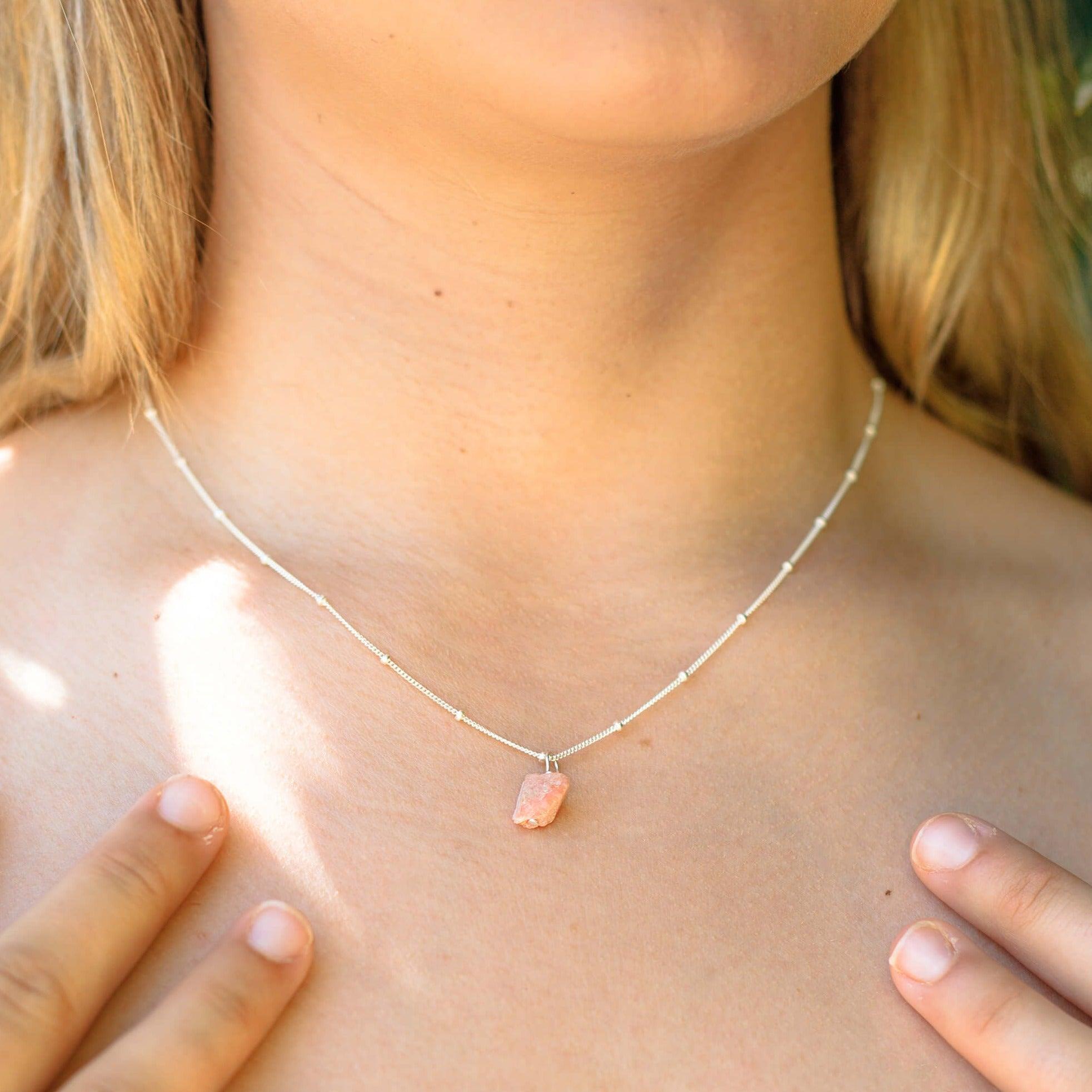 Raw Pink Peruvian Opal Natural Crystal Pendant Necklace - Raw Pink Peruvian Opal Natural Crystal Pendant Necklace - 14k Gold Fill / Satellite - Luna Tide Handmade Crystal Jewellery