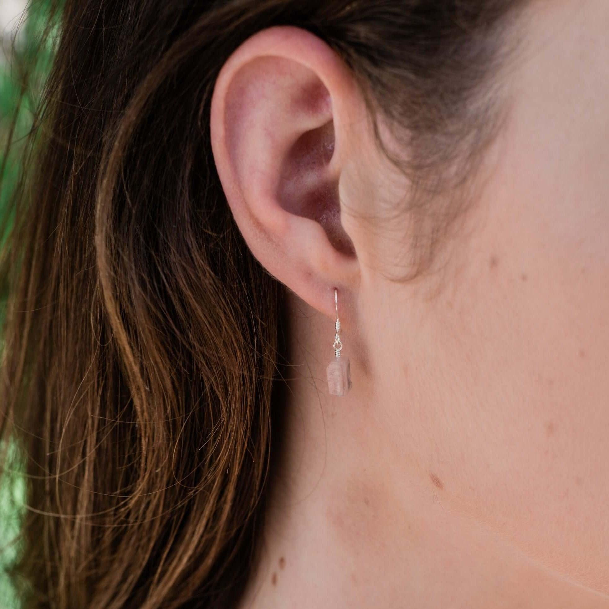 Raw Pink Rose Quartz Crystal Dangle Drop Earrings - Raw Pink Rose Quartz Crystal Dangle Drop Earrings - 14k Gold Fill - Luna Tide Handmade Crystal Jewellery