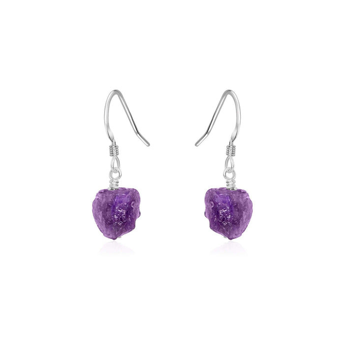 Raw Purple Amethyst Crystal Dangle Drop Earrings - Raw Purple Amethyst Crystal Dangle Drop Earrings - Sterling Silver - Luna Tide Handmade Crystal Jewellery