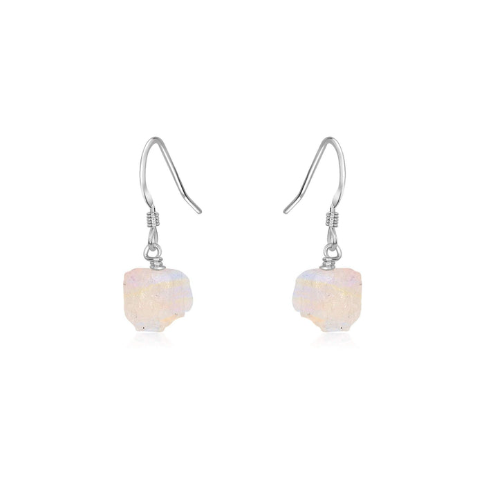 Raw Rainbow Moonstone Crystal Dangle Drop Earrings - Raw Rainbow Moonstone Crystal Dangle Drop Earrings - Sterling Silver - Luna Tide Handmade Crystal Jewellery