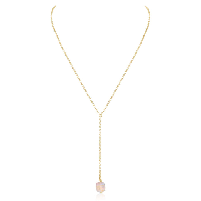 Raw Rainbow Moonstone Crystal Lariat Necklace - Raw Rainbow Moonstone Crystal Lariat Necklace - 14k Gold Fill - Luna Tide Handmade Crystal Jewellery