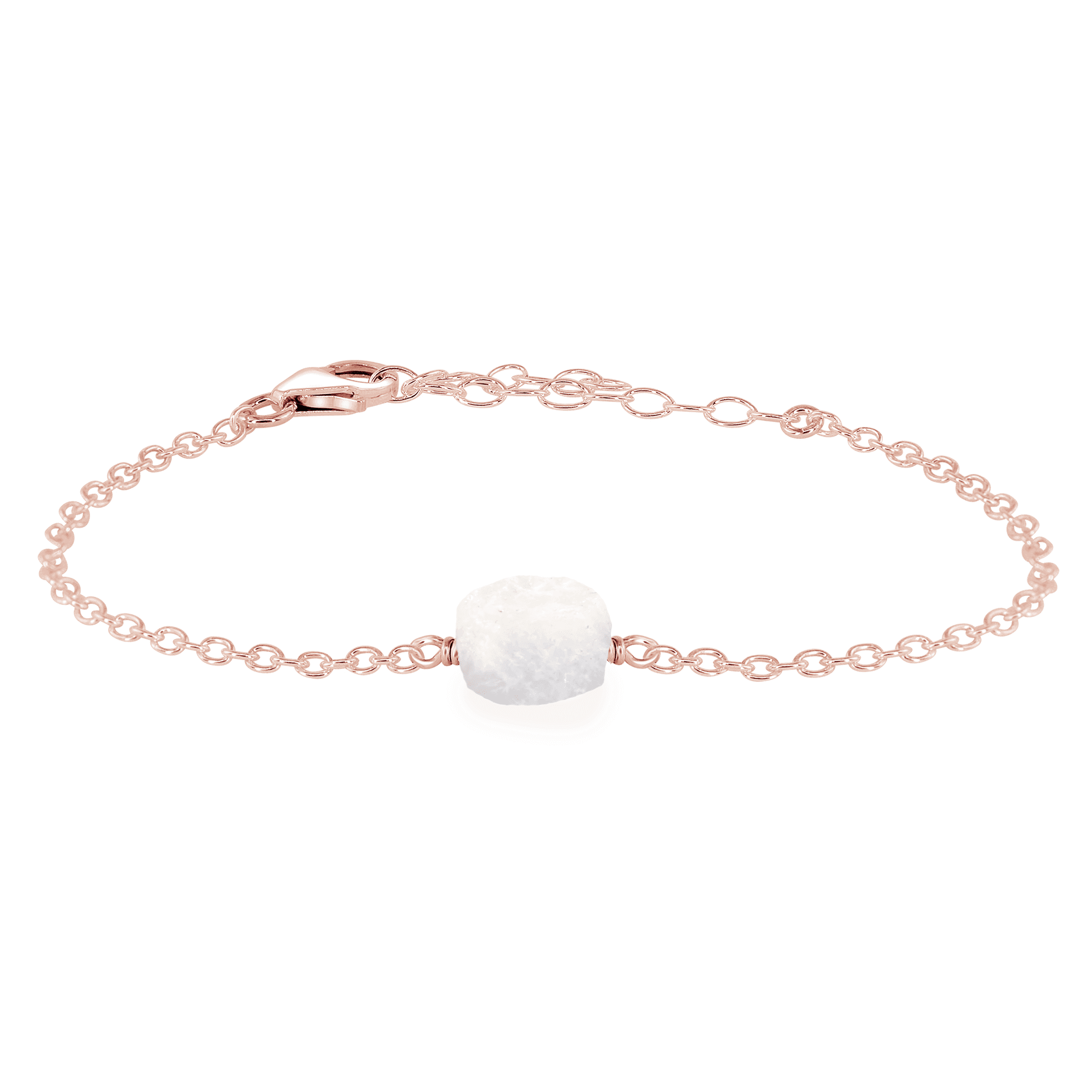 Raw Rainbow Moonstone Crystal Nugget Bracelet - Raw Rainbow Moonstone Crystal Nugget Bracelet - 14k Rose Gold Fill - Luna Tide Handmade Crystal Jewellery