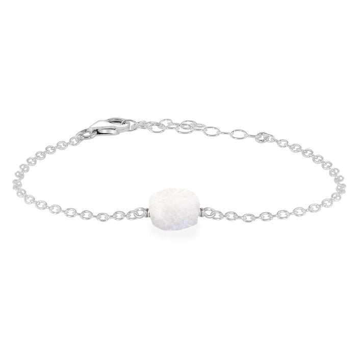 Raw Rainbow Moonstone Crystal Nugget Bracelet - Raw Rainbow Moonstone Crystal Nugget Bracelet - Sterling Silver - Luna Tide Handmade Crystal Jewellery