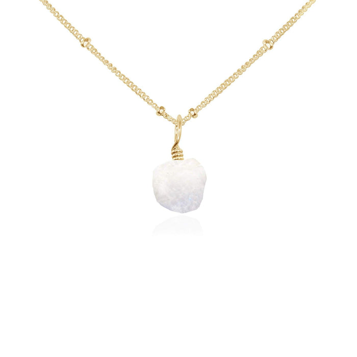Raw Rainbow Moonstone Natural Crystal Pendant Necklace - Raw Rainbow Moonstone Natural Crystal Pendant Necklace - 14k Gold Fill / Satellite - Luna Tide Handmade Crystal Jewellery