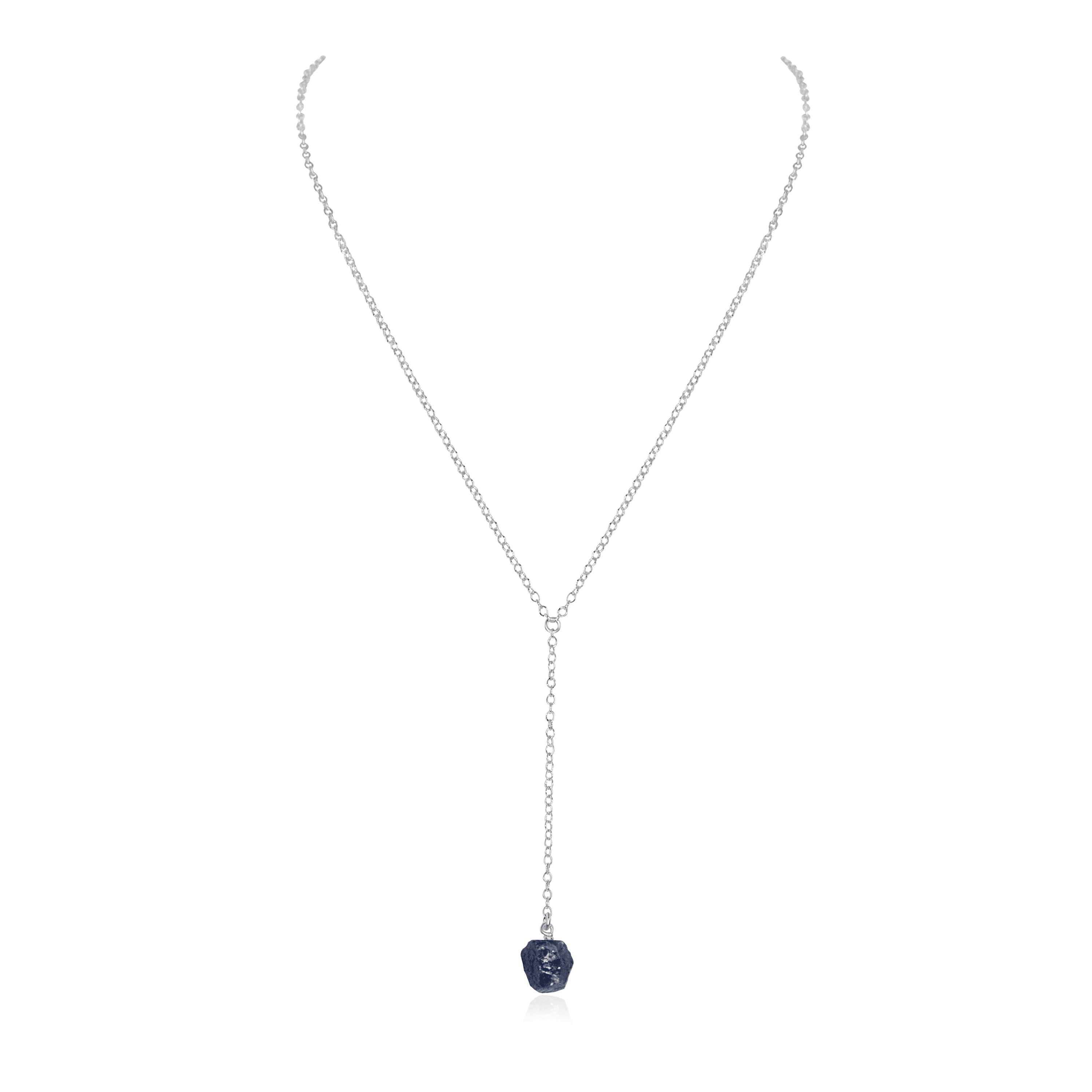 Raw Sapphire Crystal Lariat Necklace - Raw Sapphire Crystal Lariat Necklace - Sterling Silver - Luna Tide Handmade Crystal Jewellery