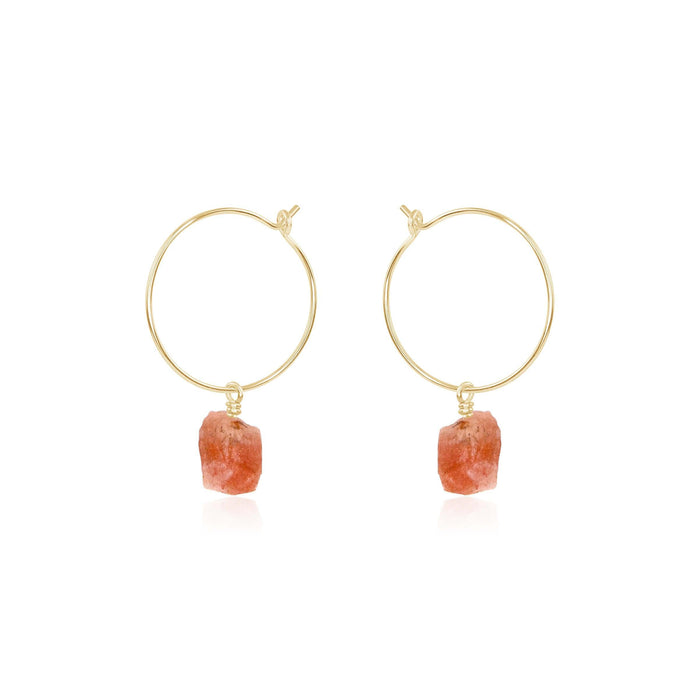 Raw Sunstone Gemstone Dangle Hoop Earrings - Raw Sunstone Gemstone Dangle Hoop Earrings - 14k Gold Fill - Luna Tide Handmade Crystal Jewellery