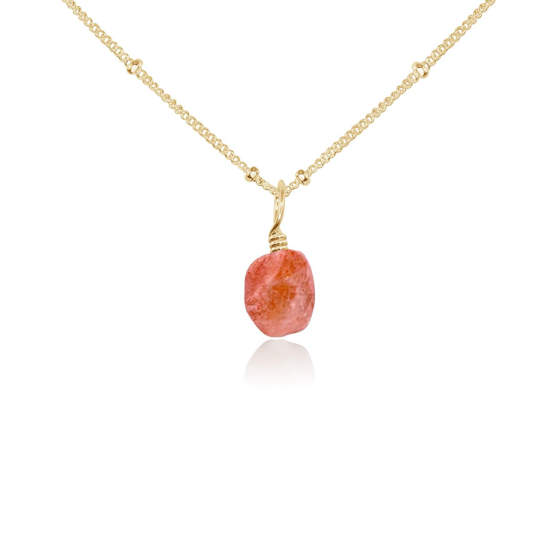 Raw Sunstone Natural Crystal Pendant Necklace - Raw Sunstone Natural Crystal Pendant Necklace - 14k Gold Fill / Satellite - Luna Tide Handmade Crystal Jewellery